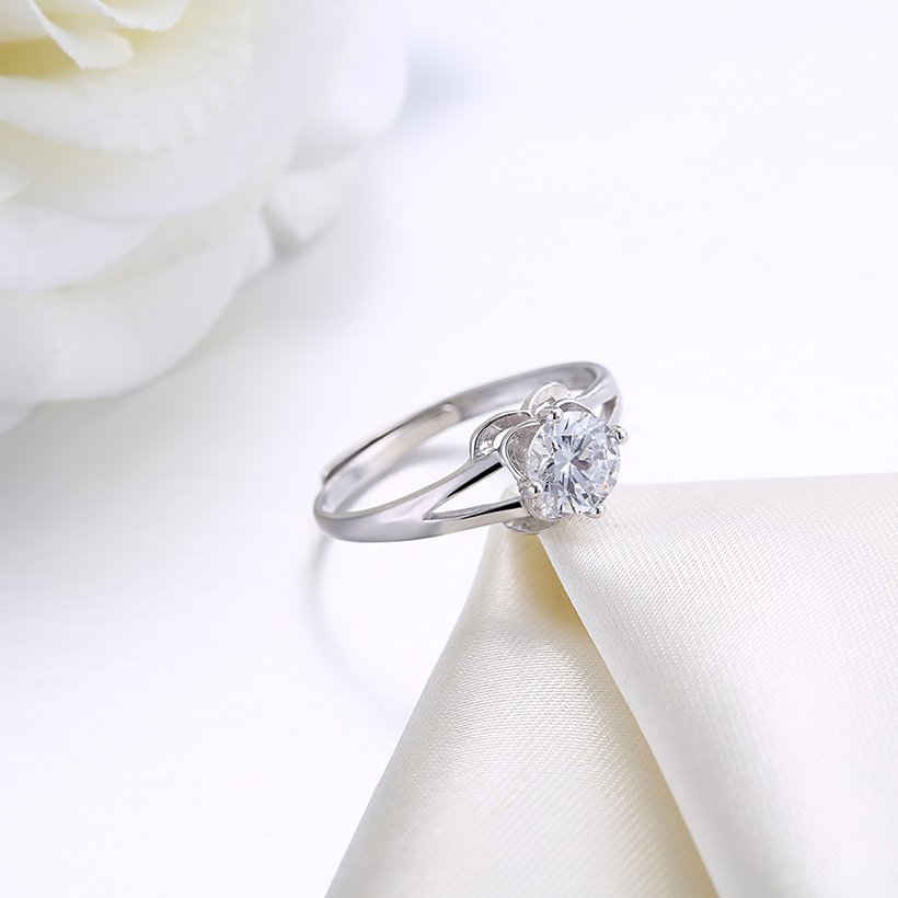 Wholesale Romantic Resizable 925 Sterling Silver Ring OL style Woman Party Wedding Gift Simple White AAA Zircon Ring  TGSLR195 1
