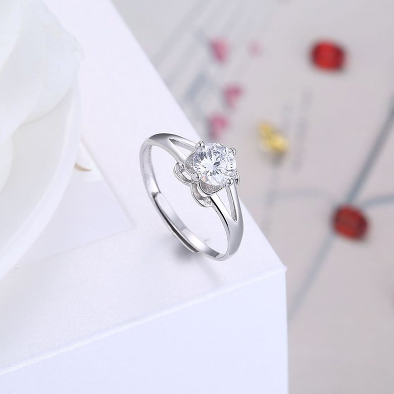 Wholesale Romantic Resizable 925 Sterling Silver Ring OL style Woman Party Wedding Gift Simple White AAA Zircon Ring  TGSLR195 3