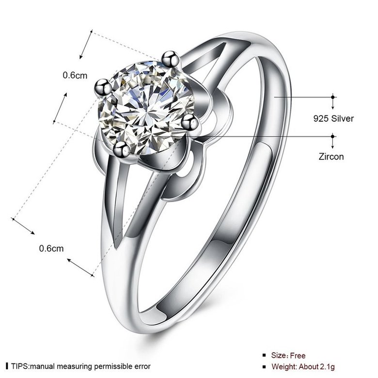 Wholesale Romantic Resizable 925 Sterling Silver Ring OL style Woman Party Wedding Gift Simple White AAA Zircon Ring  TGSLR195 4