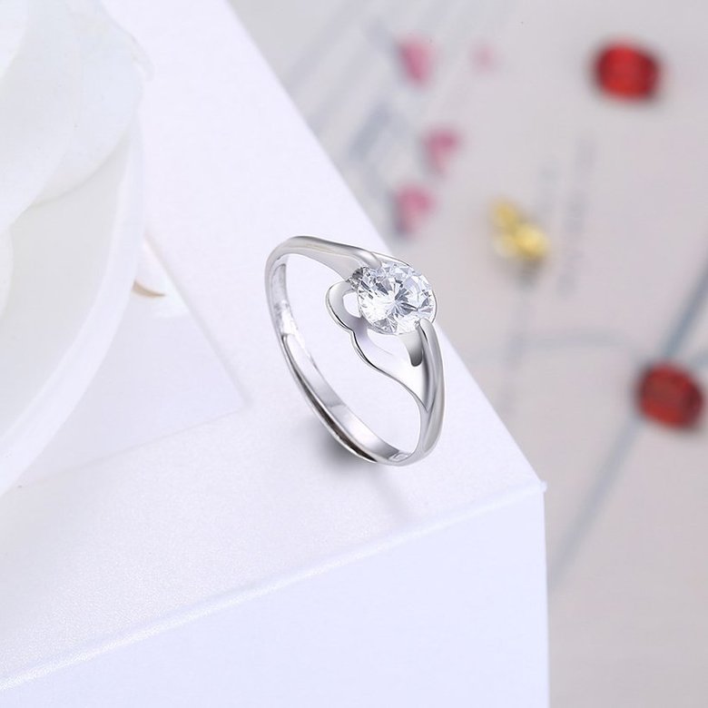 Wholesale Romantic Resizable 925 Sterling Silver Ring OL style Woman Party Wedding Gift Simple White AAA Zircon Ring  TGSLR196 3
