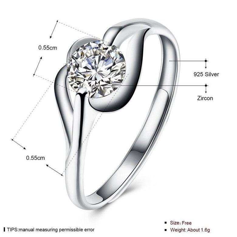Wholesale Romantic Resizable 925 Sterling Silver Ring OL style Woman Party Wedding Gift Simple White AAA Zircon Ring  TGSLR196 4
