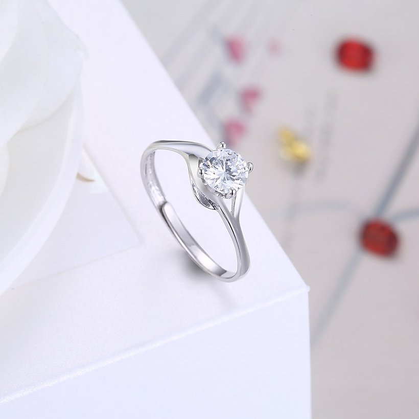 Wholesale Romantic Resizable 925 Sterling Silver Ring OL style Woman Party Wedding Gift Simple White AAA Zircon Ring  TGSLR197 3