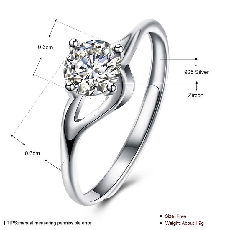 Wholesale Romantic Resizable 925 Sterling Silver Ring OL style Woman Party Wedding Gift Simple White AAA Zircon Ring  TGSLR197 4