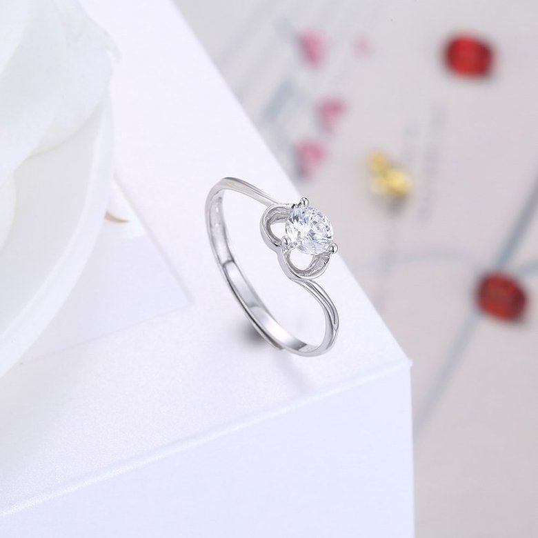 Wholesale Fashion Resizable 925 Sterling Silver Heart Ring for  Woman Girl Party Wedding Gift Simple White AAA Zircon rings TGSLR198 3