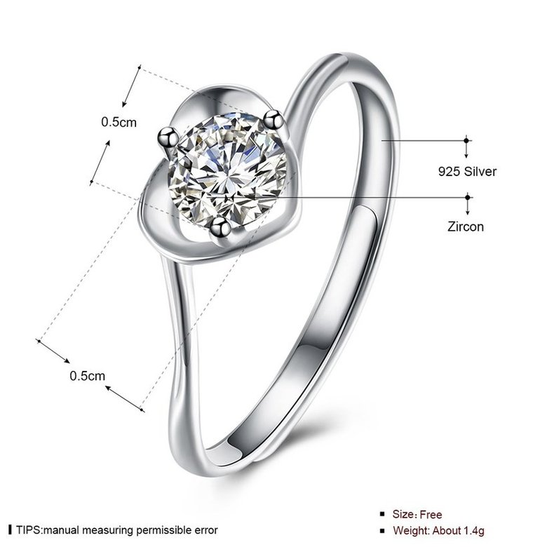 Wholesale Fashion Resizable 925 Sterling Silver Heart Ring for  Woman Girl Party Wedding Gift Simple White AAA Zircon rings TGSLR198 4