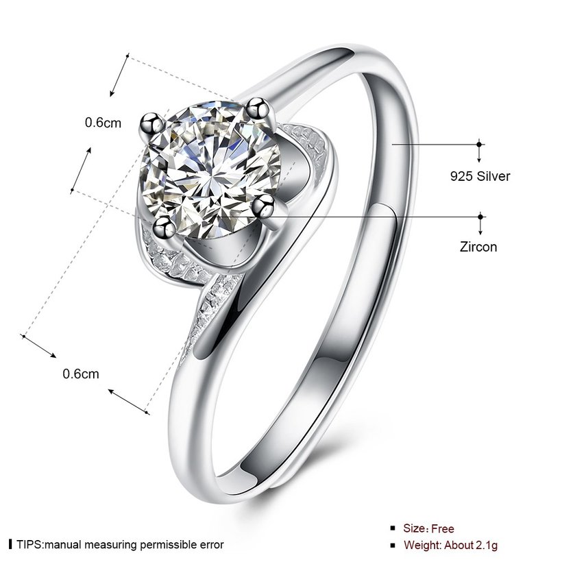 Wholesale Romantic Resizable 925 Sterling Silver Ring OL style Woman Party Wedding Gift Simple White AAA Zircon Ring  TGSLR201 4