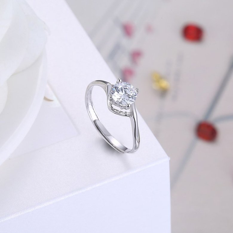 Wholesale Romantic Resizable 925 Sterling Silver Ring OL style Woman Party Wedding Gift Simple White AAA Zircon Ring  TGSLR203 3