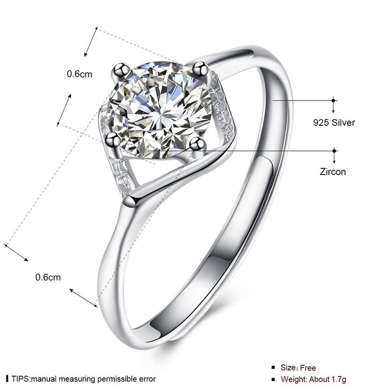 Wholesale Romantic Resizable 925 Sterling Silver Ring OL style Woman Party Wedding Gift Simple White AAA Zircon Ring  TGSLR203 4