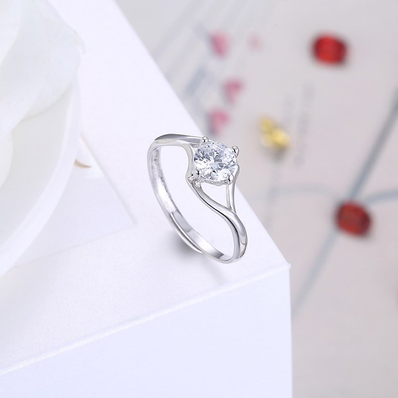Wholesale Romantic Resizable 925 Sterling Silver Ring OL style Woman Party Wedding Gift Simple White AAA Zircon Ring  TGSLR204 3