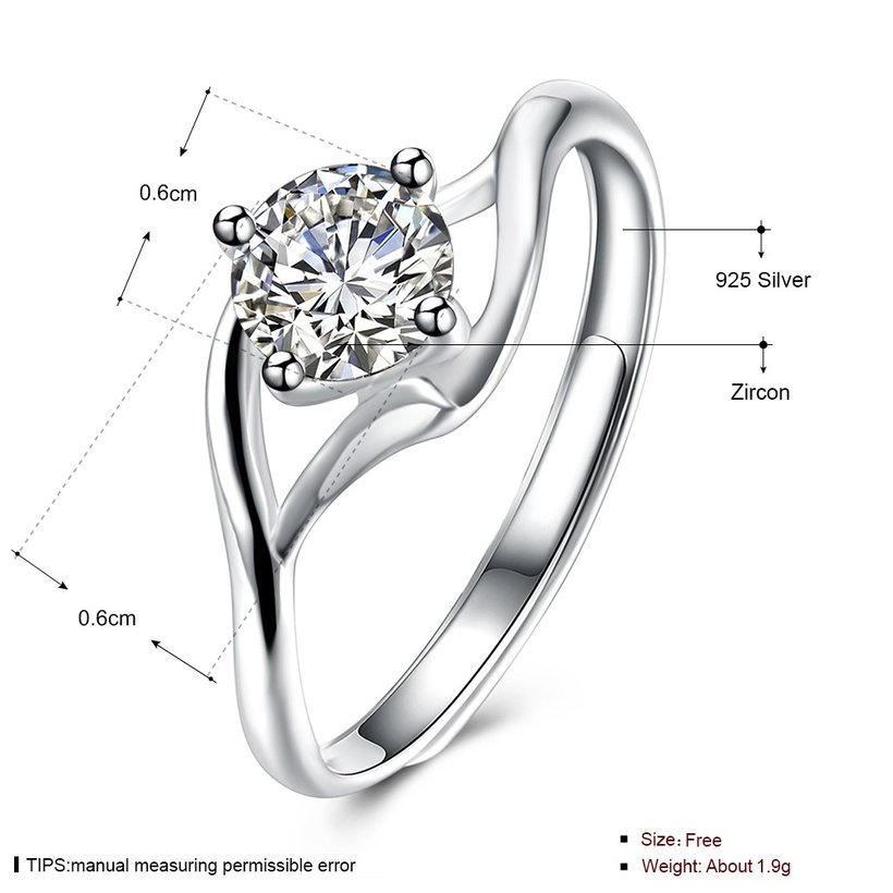 Wholesale Romantic Resizable 925 Sterling Silver Ring OL style Woman Party Wedding Gift Simple White AAA Zircon Ring  TGSLR204 4