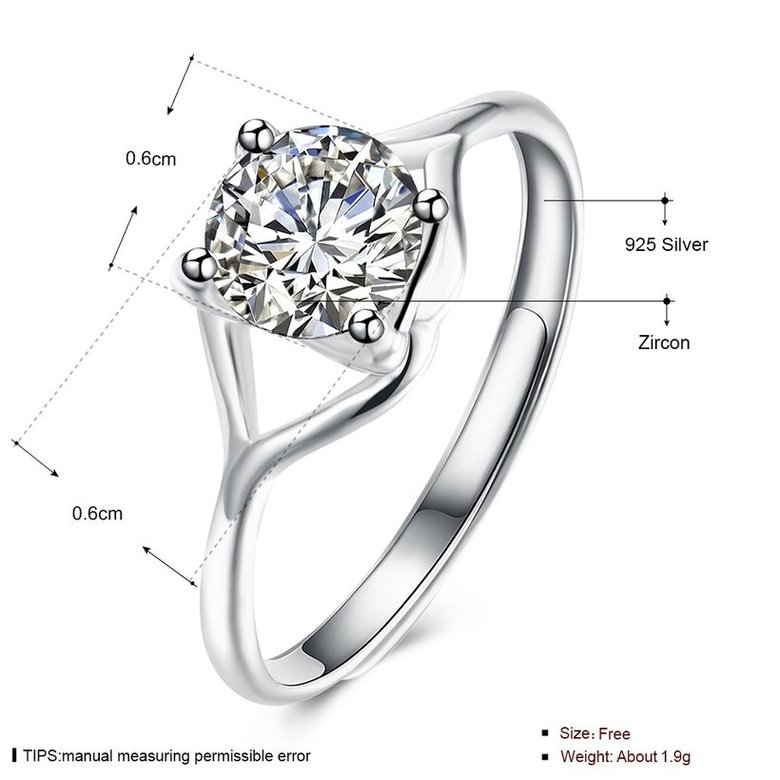 Wholesale Personality Fashion jewelry OL Woman Girl Party Wedding Gift Simple White AAA Zircon S925 Sterling Silver Ring TGSLR205 4