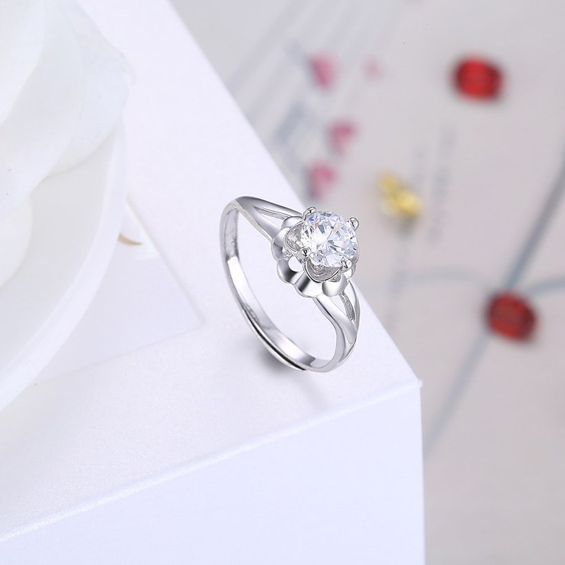 Wholesale Trendy Romantic Resizable 925 Sterling Silver Ring OL style Woman Party Wedding Gift Simple White AAA Zircon Ring  TGSLR209 3