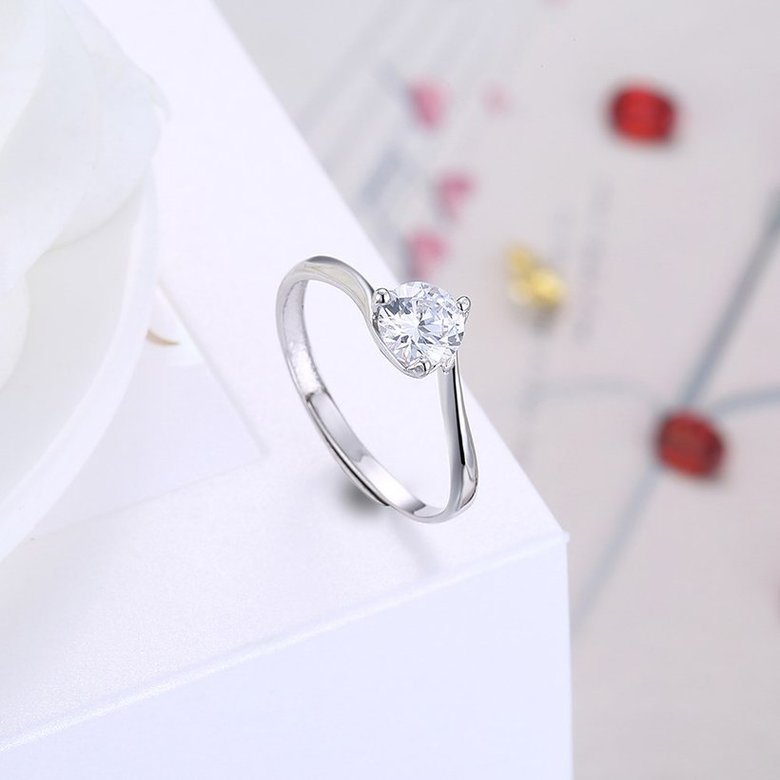 Wholesale Trendy Romantic Resizable 925 Sterling Silver Ring OL style Woman Party Wedding Gift Simple White AAA Zircon Ring  TGSLR210 3