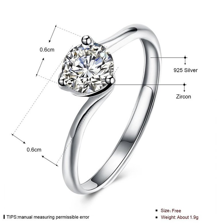 Wholesale Trendy Romantic Resizable 925 Sterling Silver Ring OL style Woman Party Wedding Gift Simple White AAA Zircon Ring  TGSLR210 4