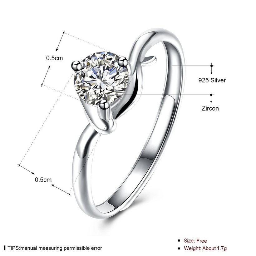 Wholesale Trendy Romantic Resizable 925 Sterling Silver Ring OL style Woman Party Wedding Gift Simple White AAA Zircon Ring  TGSLR211 4