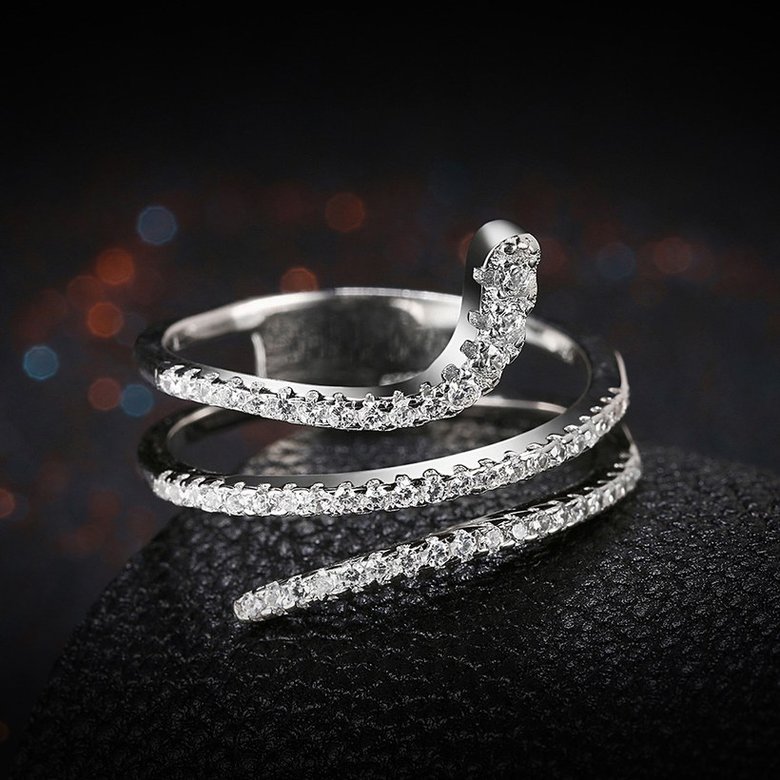 Wholesale Genuine 925 Sterling Silver CZ Ring Cute Animal Snake Rings for Women Wedding Bands White Crystal Unique Winding Engagement Ring TGSLR001 4