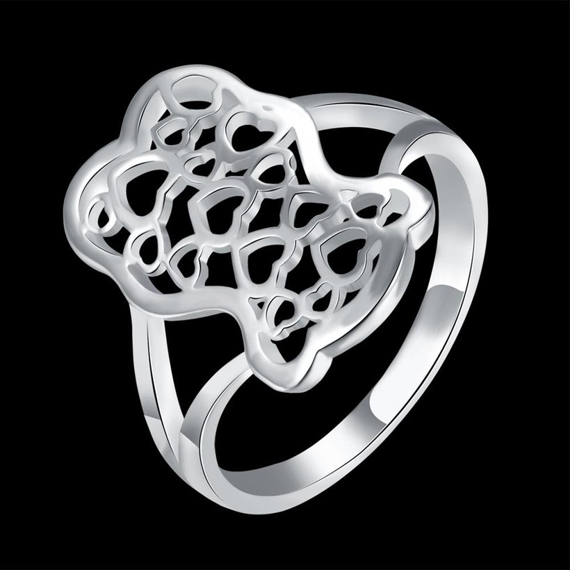 Wholesale Classic Silver Plated Geometric Heart Shaped hollow Ring for Women SPR562 0
