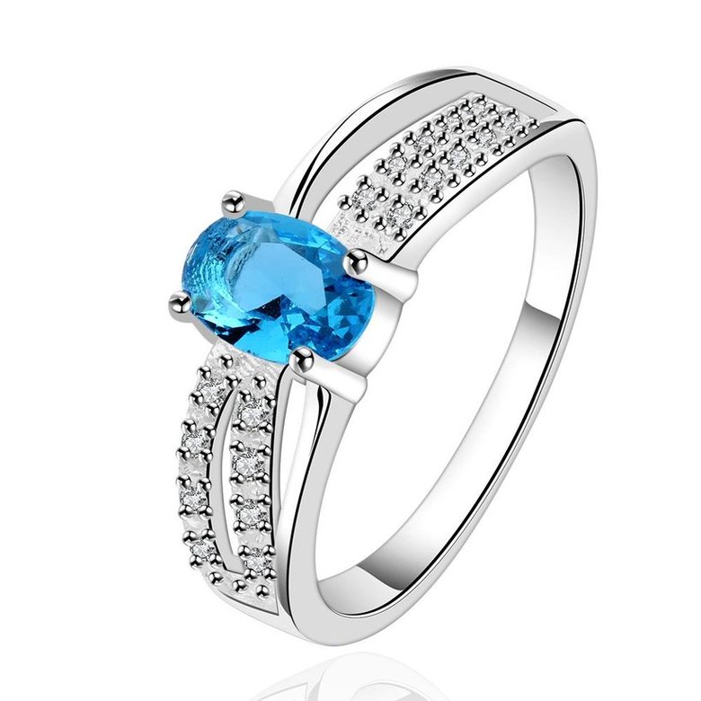 Wholesale Romantic luxury classic Silver Plated Oval blue Zircon Ring for Women Wedding Ring jewelry SPR570 0