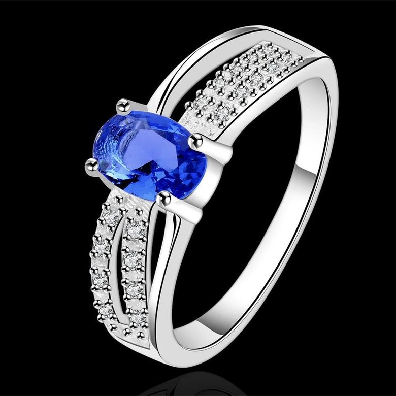 Wholesale Romantic luxury classic Silver Plated Oval blue Zircon Ring for Women Wedding Ring jewelry SPR570 1