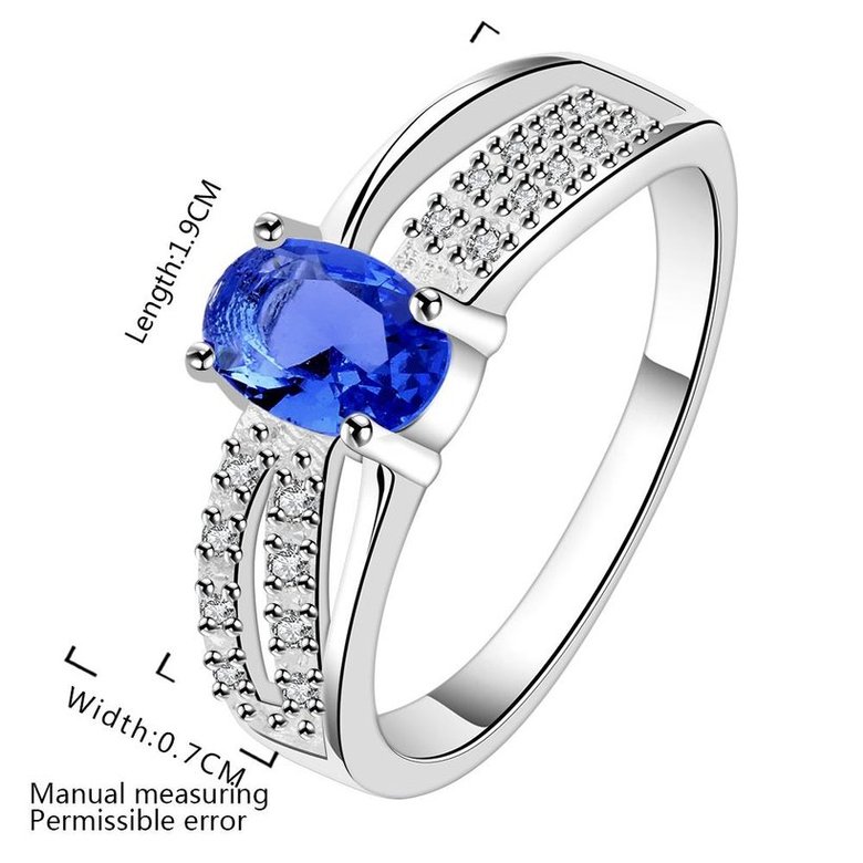 Wholesale Romantic luxury classic Silver Plated Oval blue Zircon Ring for Women Wedding Ring jewelry SPR570 2