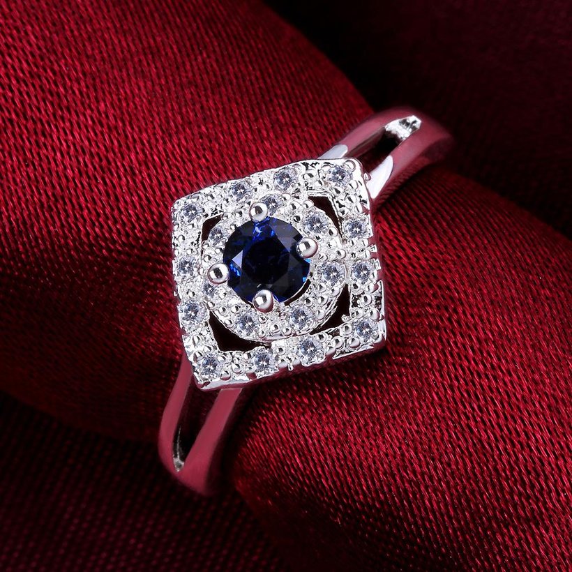 Wholesale Romantic luxury classic Silver Plated Square blue Zircon Ring for Women Wedding Ring SPR571 1