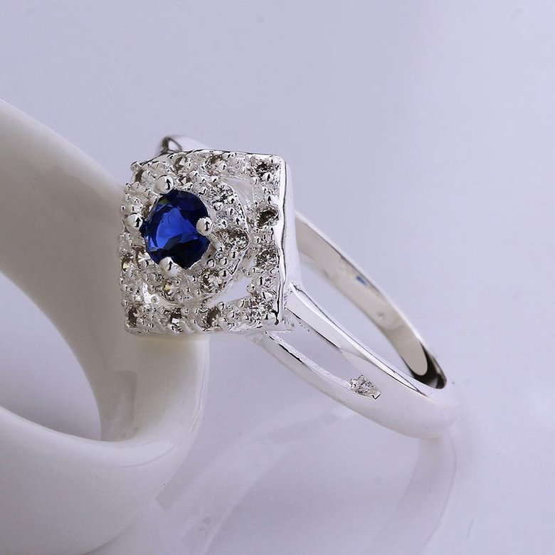 Wholesale Romantic luxury classic Silver Plated Square blue Zircon Ring for Women Wedding Ring SPR571 4