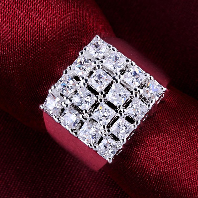 Wholesale New Creative Fashion Luxury Silver Plated Geometric  ablaze Zircon Ring for Women Engagement Wedding Ring SPR572 1