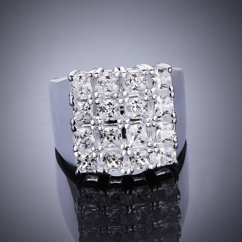 Wholesale New Creative Fashion Luxury Silver Plated Geometric  ablaze Zircon Ring for Women Engagement Wedding Ring SPR572 2
