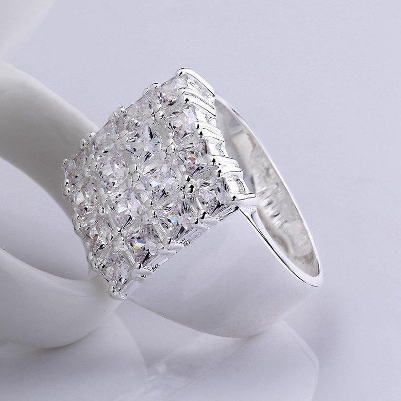 Wholesale New Creative Fashion Luxury Silver Plated Geometric  ablaze Zircon Ring for Women Engagement Wedding Ring SPR572 3