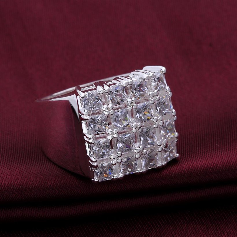 Wholesale New Creative Fashion Luxury Silver Plated Geometric  ablaze Zircon Ring for Women Engagement Wedding Ring SPR572 4