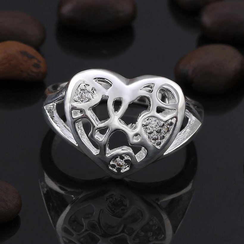 Wholesale Classic Silver Plated Heart Zircon Ring  Heart Shaped Wedding Ring for Unisex SPR576 0