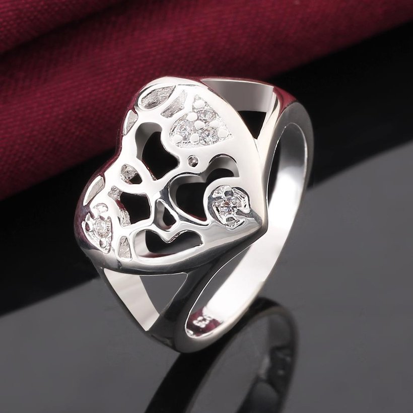 Wholesale Classic Silver Plated Heart Zircon Ring  Heart Shaped Wedding Ring for Unisex SPR576 2