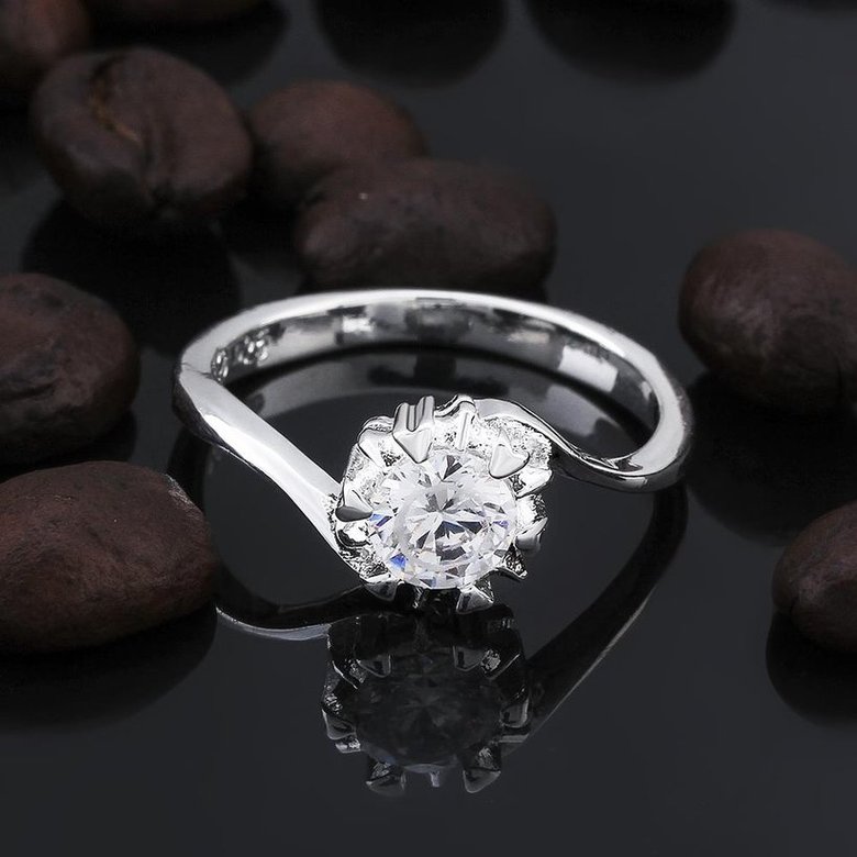 Wholesale New Creative Silver Plated Round  Zirconia Ring for Women Bride Engagement Wedding Ring SPR577 2
