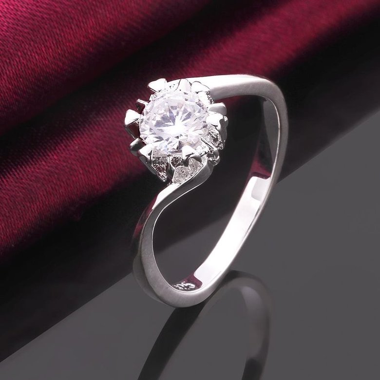 Wholesale New Creative Silver Plated Round  Zirconia Ring for Women Bride Engagement Wedding Ring SPR577 3