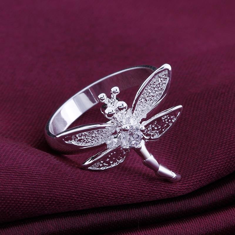 Wholesale New Creative Classic Silver Plated Exquisite Design dragonfly Ring for Women SPR583 3