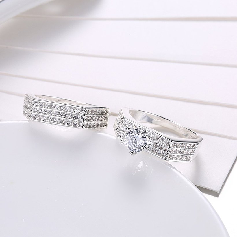 Wholesale Trendy Silver Plated combination hexagon Zircon Ring for Women SPR591 1