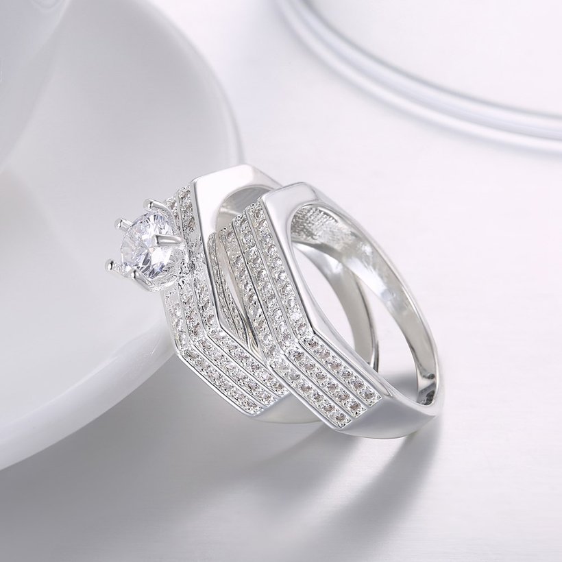 Wholesale Trendy Silver Plated combination hexagon Zircon Ring for Women SPR591 2