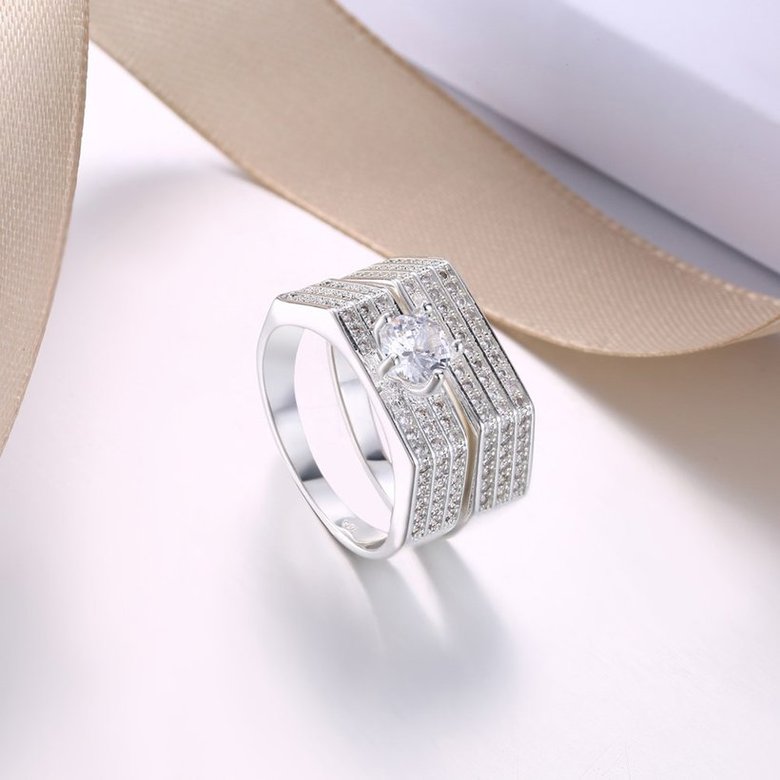 Wholesale Trendy Silver Plated combination hexagon Zircon Ring for Women SPR591 3