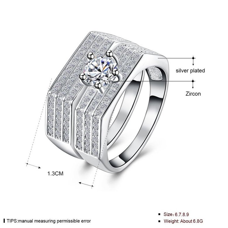 Wholesale Trendy Silver Plated combination hexagon Zircon Ring for Women SPR591 4