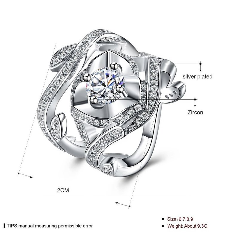 Wholesale Exquisite Design luxury fashion Silver Plated big rose flower Zircon Rings hight quality with CZ Cubic Zircon ring Suit party SPR621 3