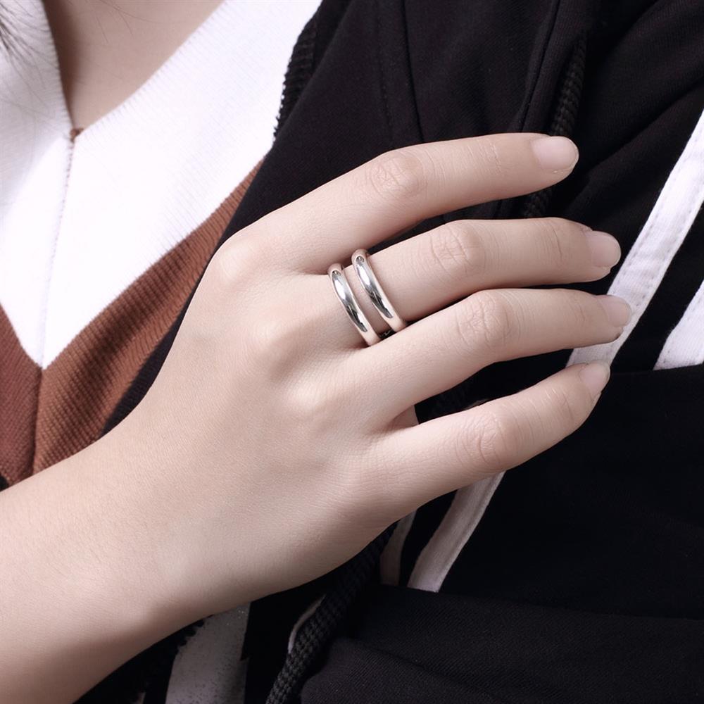 Wholesale Hot sale rings from China Minimalist Geometric Double line Adjustable Ring Silver Trendy Fine Jewelry For Charm Women TGSPR085 5