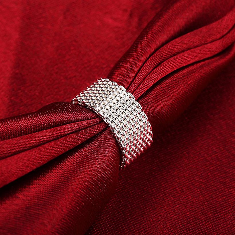 Wholesale Simple Braided Elastic Mesh Ring Watchband  Men Women Rings Silver Color Punk Fashion Jewelry TGSPR088 0