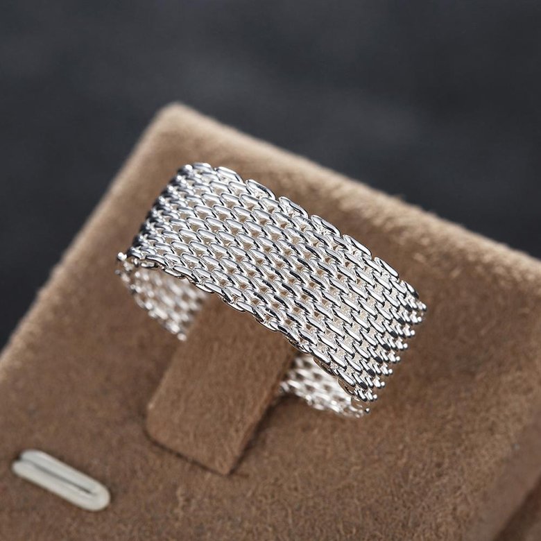 Wholesale Simple Braided Elastic Mesh Ring Watchband  Men Women Rings Silver Color Punk Fashion Jewelry TGSPR088 2