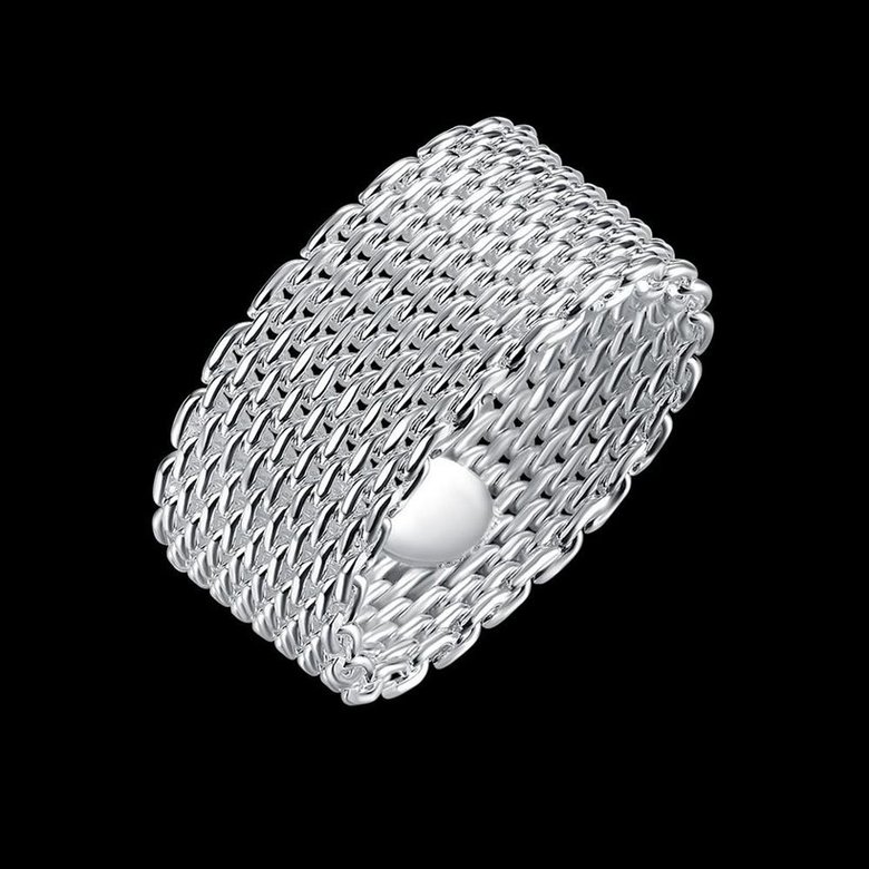 Wholesale Simple Braided Elastic Mesh Ring Watchband  Men Women Rings Silver Color Punk Fashion Jewelry TGSPR088 3