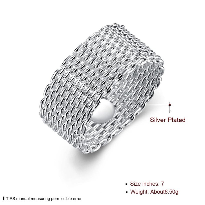 Wholesale Simple Braided Elastic Mesh Ring Watchband  Men Women Rings Silver Color Punk Fashion Jewelry TGSPR088 4