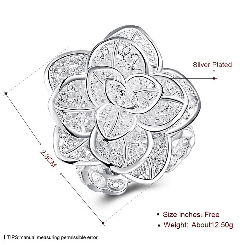 Wholesale New Style Famous Brand Jewelry Big Flower Shape Cubic Zirconia silver Finger Rings For Women Evening Party jewelry TGSPR186 2