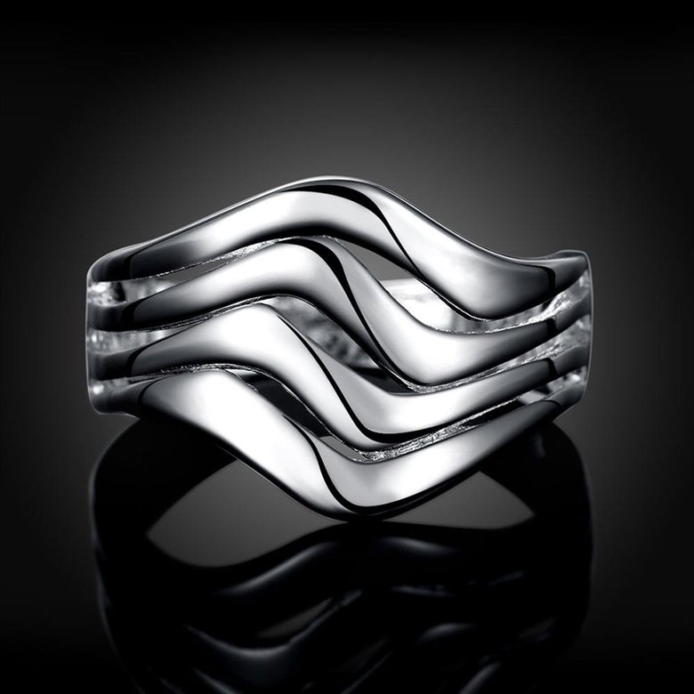 Wholesale Fashion Classic silver plated rings  Ocean Wave Rings for Women Simple Female Finger Ring Wedding Bands Fine Jewelry Accessories TGSPR215 1