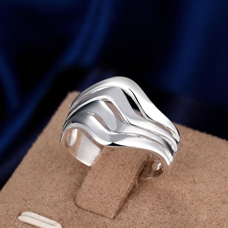 Wholesale Fashion Classic silver plated rings  Ocean Wave Rings for Women Simple Female Finger Ring Wedding Bands Fine Jewelry Accessories TGSPR215 4