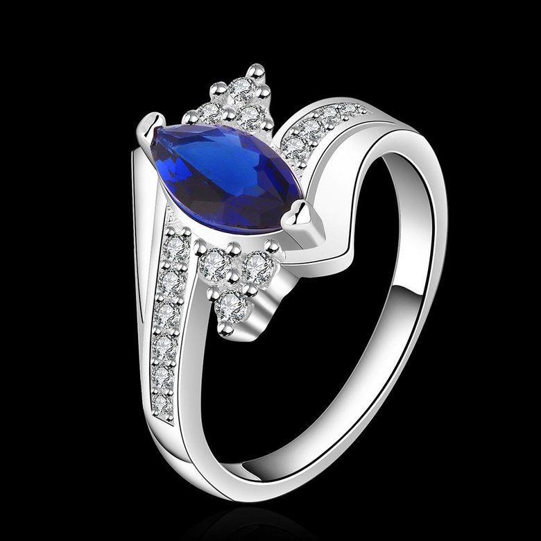 Wholesale New Fashion Women Ring Finger Jewelry Silver Plated Oval blue Cubic Zirconia Ring for Women TGSPR629 0