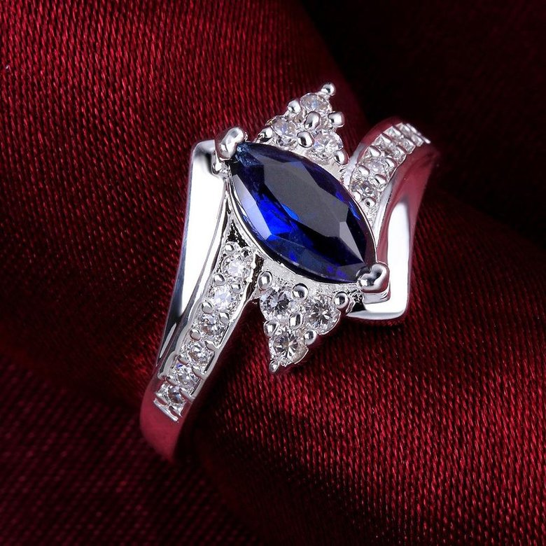 Wholesale New Fashion Women Ring Finger Jewelry Silver Plated Oval blue Cubic Zirconia Ring for Women TGSPR629 2